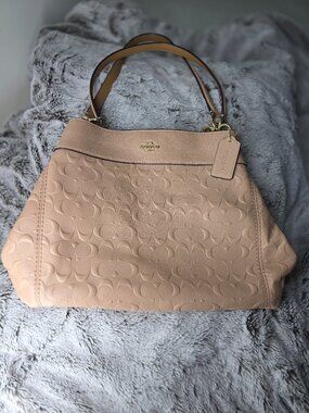 Coach Lexy Embossed Signature Leather Shoulder Bag Nude Beige F25954